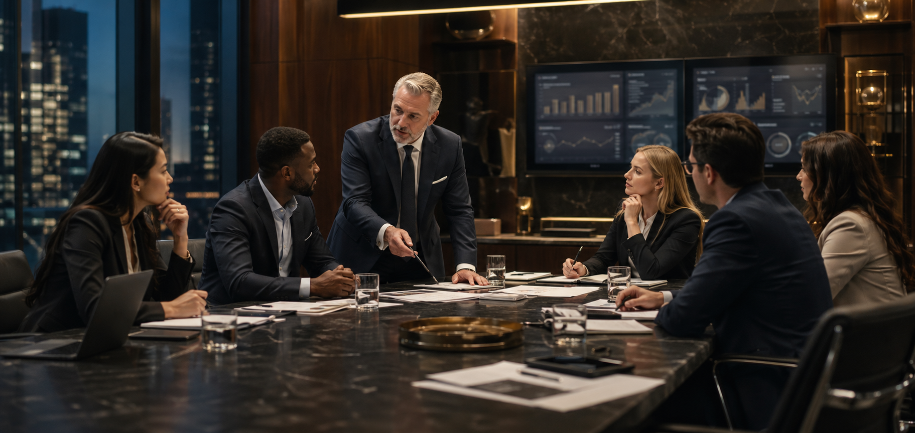 Executive boardroom strategy meeting